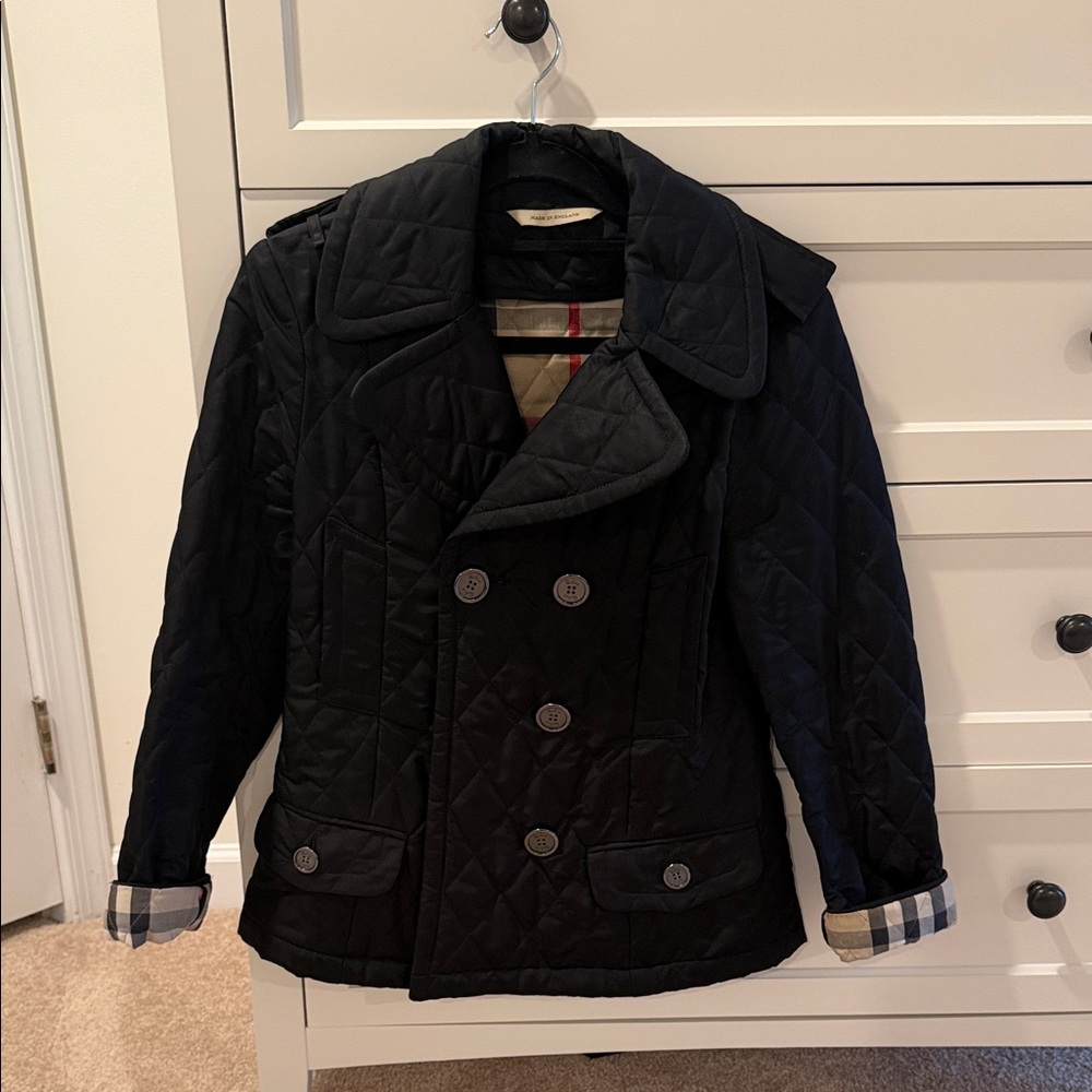 Burberry Black Quilted Pea Coat